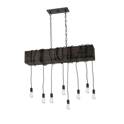 Dark Pine Block with Black Draping Cord Linear Pendant - LV LIGHTING
