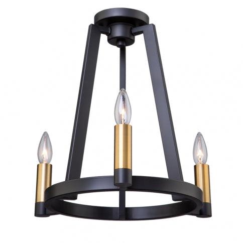 Black with Satin Brass Open Air Frame Flush Mount - LV LIGHTING