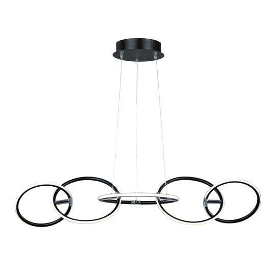 LED Black and Polished Chrome with Multiple Ring Linear Pendant - LV LIGHTING