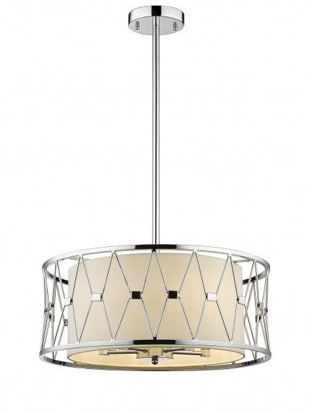 Polished Nickel with Beige Drum Shade Chandelier - LV LIGHTING