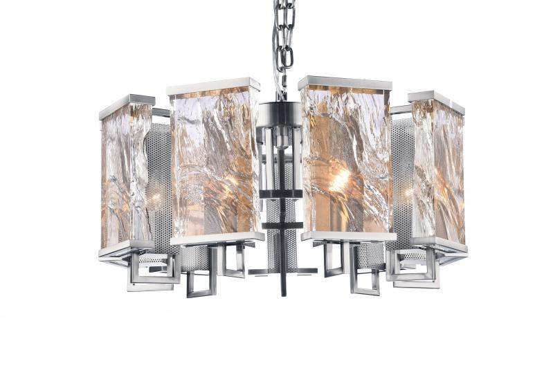 Steel Frame with Clear Distorted Crystal Plaques Chandelier - LV LIGHTING