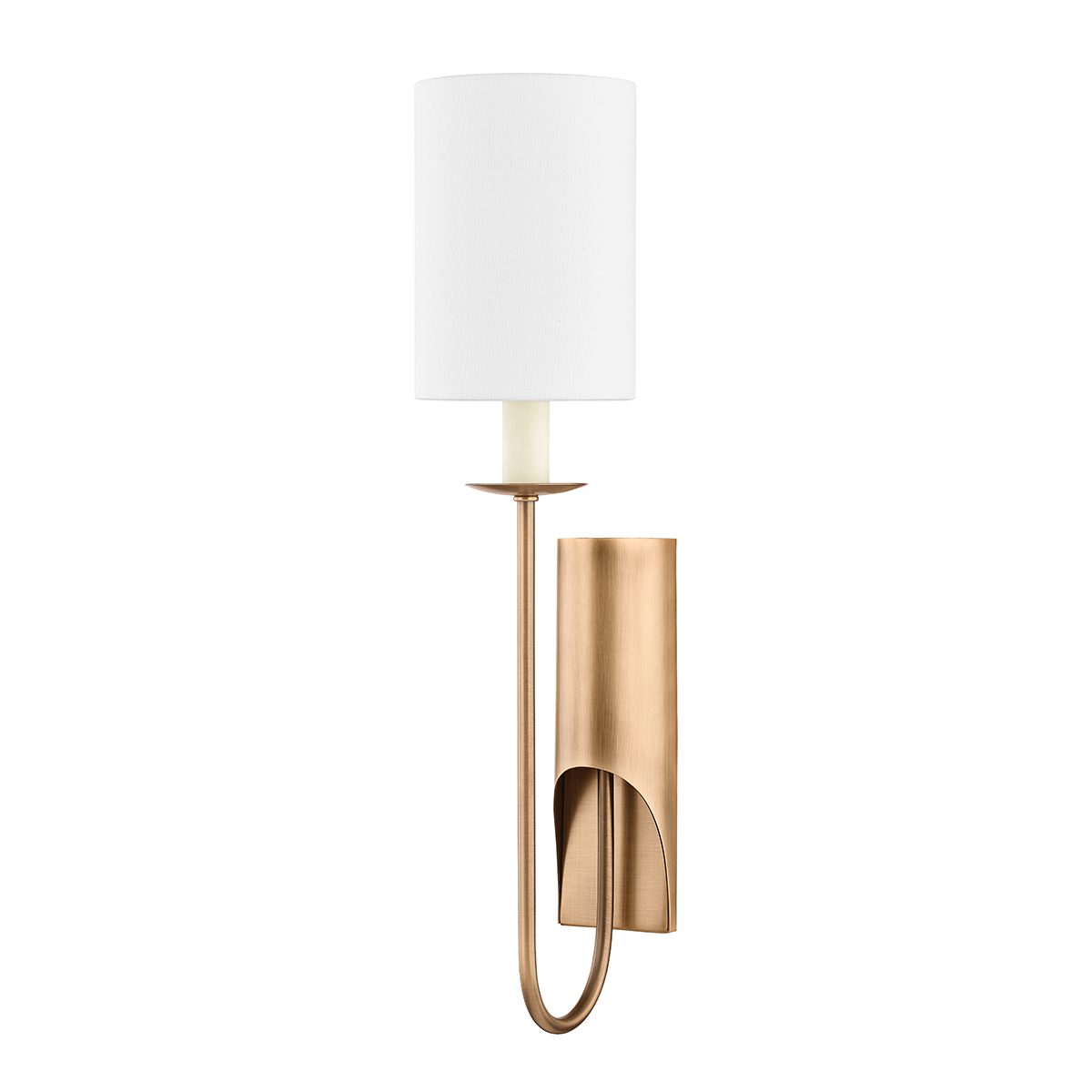 Patina Brass Frame and Curve Arm with Cylindrical Fabric Wall Sconce