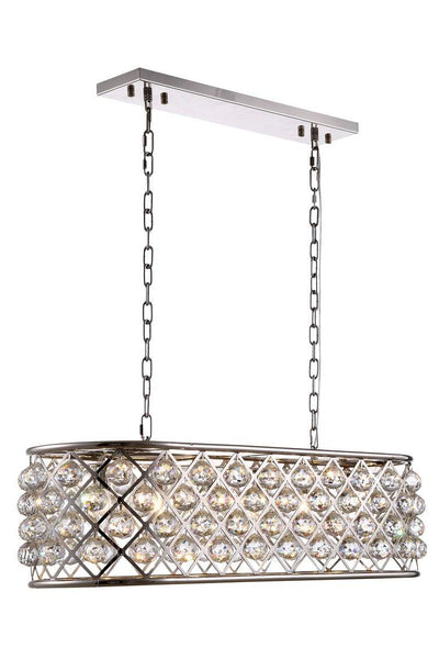 Steel with Clear Crystal Drop Oval Frame Linear Chandelier - LV LIGHTING
