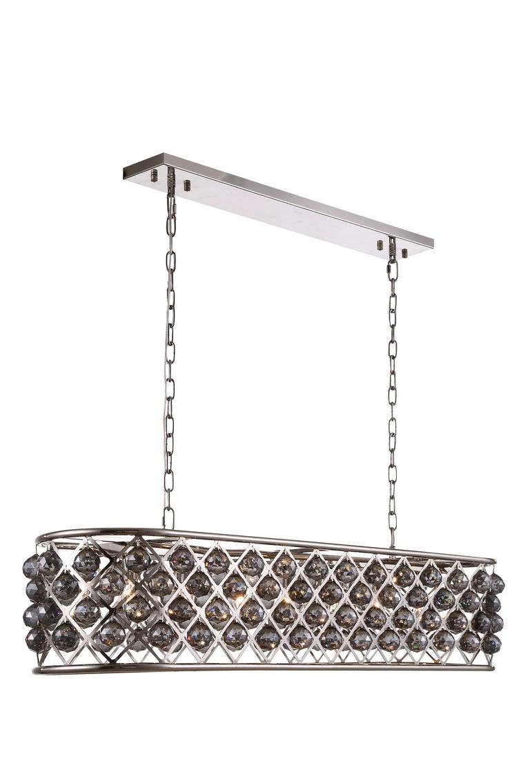 Steel with Clear Crystal Drop Oval Frame Linear Chandelier - LV LIGHTING