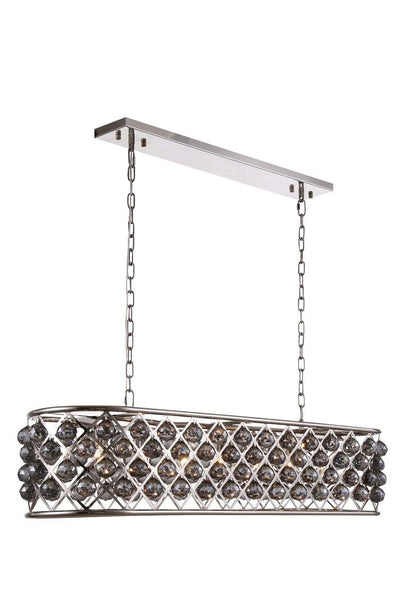 Steel with Clear Crystal Drop Oval Frame Linear Chandelier - LV LIGHTING
