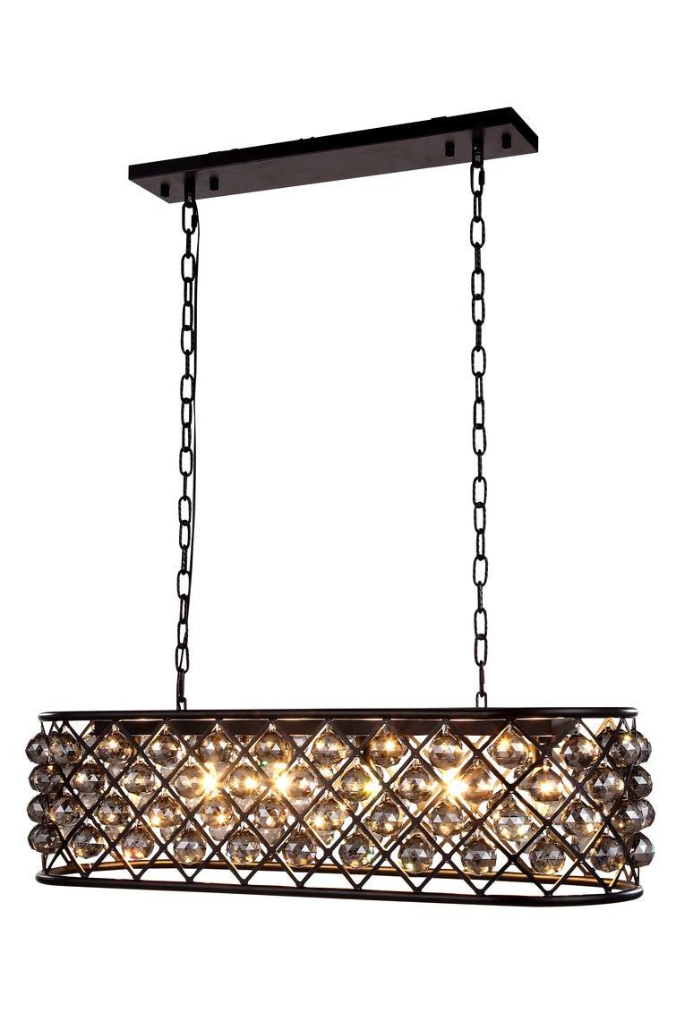 Steel with Clear Crystal Drop Oval Frame Linear Chandelier - LV LIGHTING