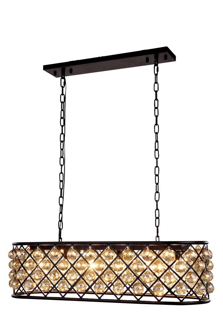 Steel with Clear Crystal Drop Oval Frame Linear Chandelier - LV LIGHTING