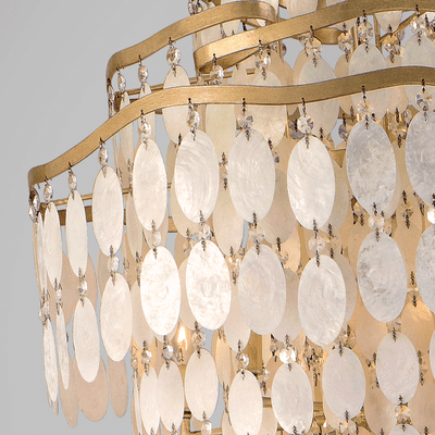 Champagne Leaf with Capiz Shell and Crystal Linear Chandelier - LV LIGHTING