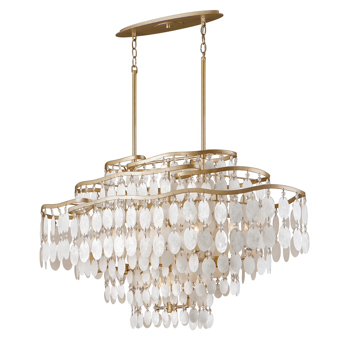Champagne Leaf with Capiz Shell and Crystal Linear Chandelier - LV LIGHTING