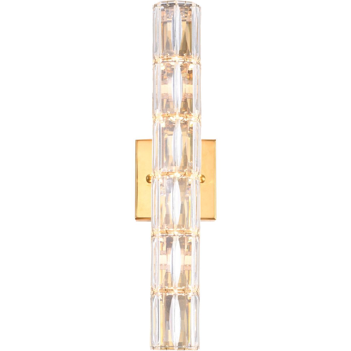Gold Metal Frame with Clear Cylindrical Crystal Diffuser Wall Sconce - LV LIGHTING