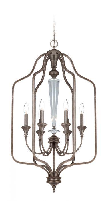 Mocha Bronze Silver Wash Curve Arms with Clear Crystal Caged Chandelier - LV LIGHTING