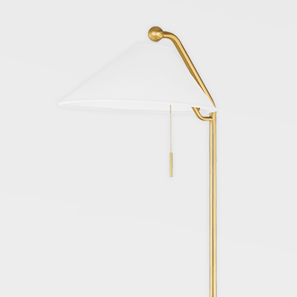 Steel Angled Arm with Shell Shaped White Linen Shade Floor Lamp