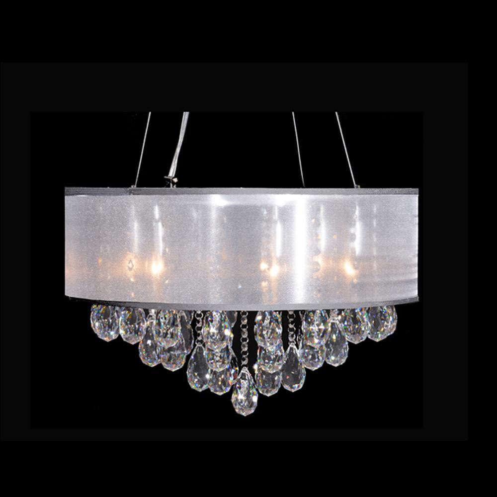 Chrome with Crystal and Frosted Shade Chandelier - LV LIGHTING