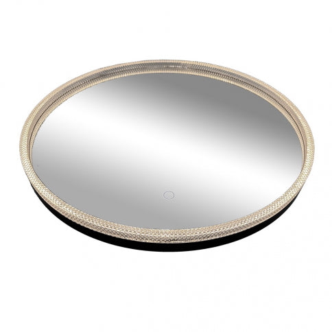 LED Matte Black Frame with Crystalline Diffuser Round Mirror