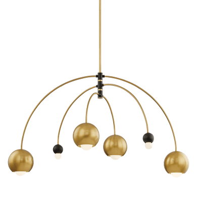 Aged Brass and Black Rod with Adjustable Arch Arm Chandelier - LV LIGHTING