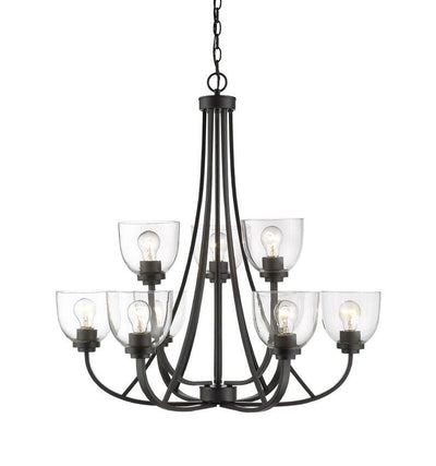 Steel Sweeping Arm with Clear Glass Shade 2 Tier Chandelier - LV LIGHTING