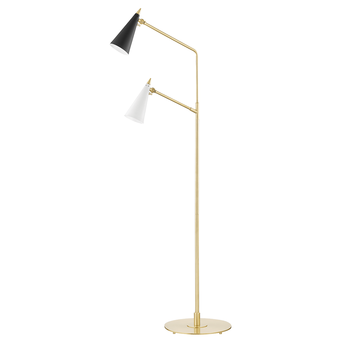 Aged Brass and Black with White Conical Shade Floor Lamp - LV LIGHTING