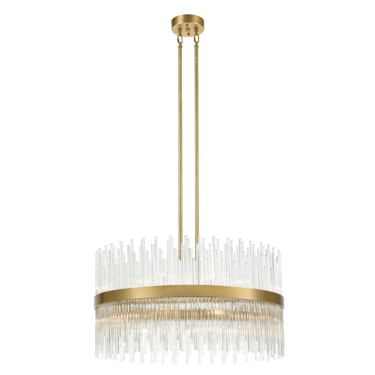 Steel Round Frame with Clear Glass Rod Chandelier
