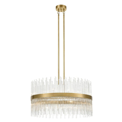 Steel Round Frame with Clear Glass Rod Chandelier