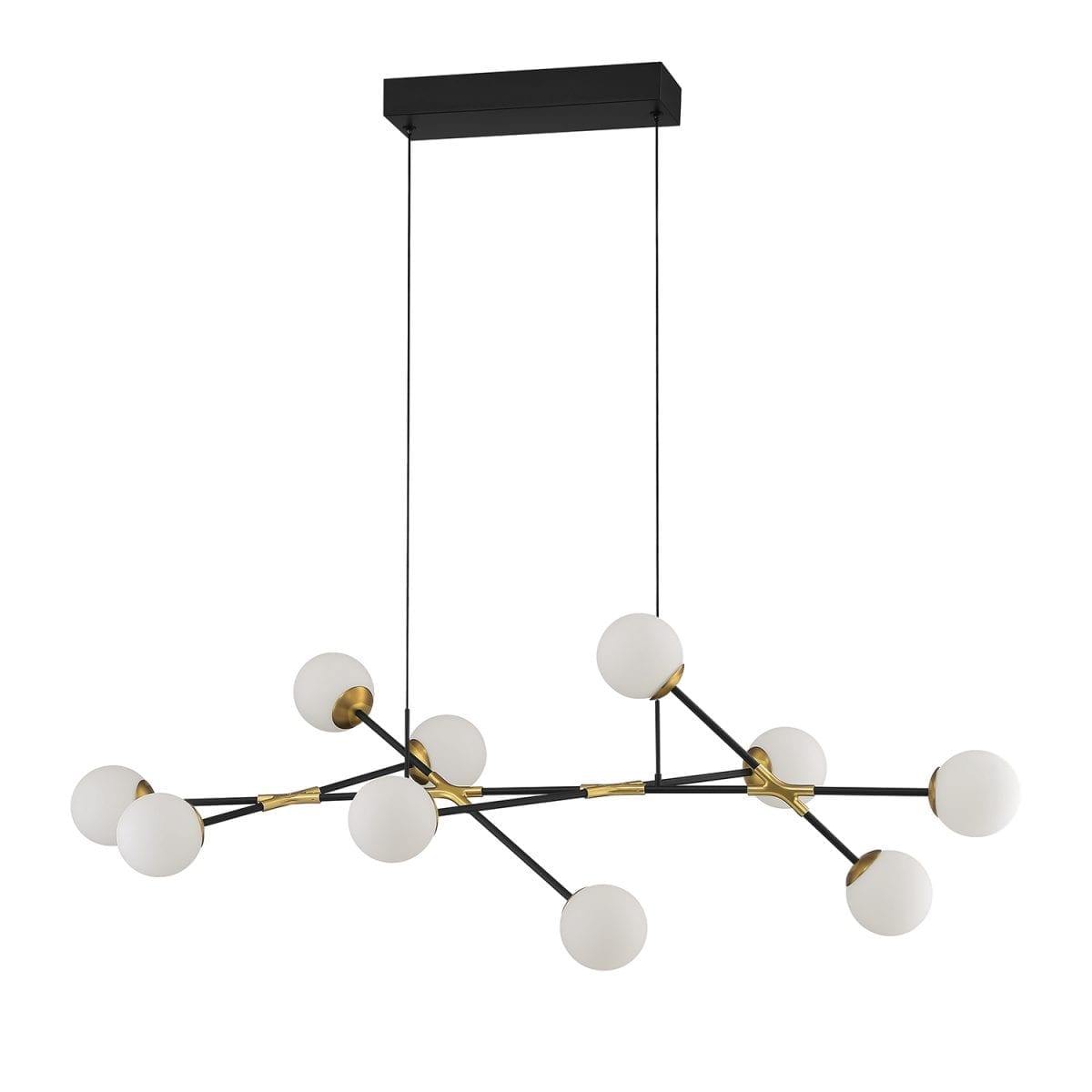 Black with Brass with Frosted Shade 10 Light Pendant - LV LIGHTING