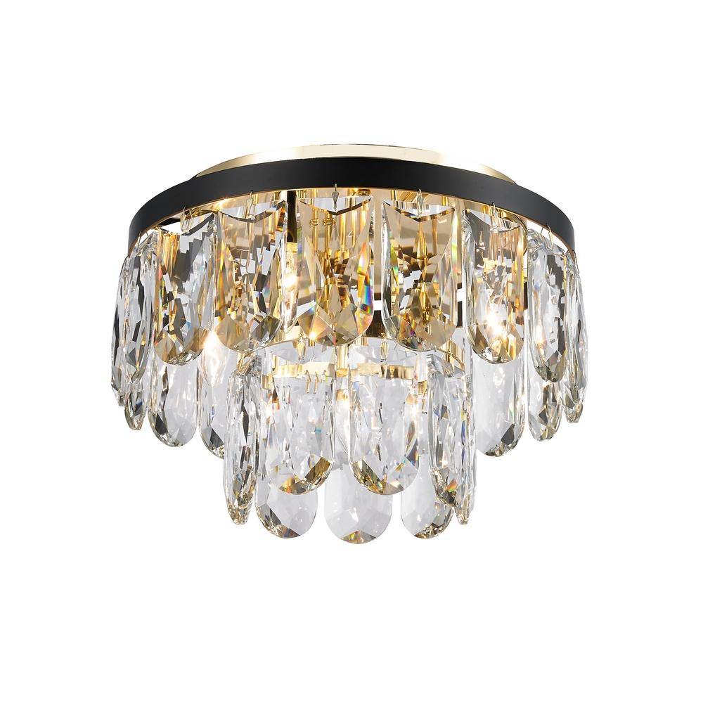 Gold and Black with Crystal Flush Mount - LV LIGHTING