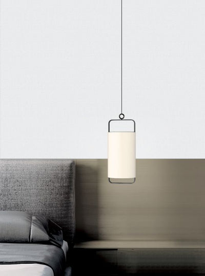 LED Matte Black Frame with Cream White Fabric Shade Pendant