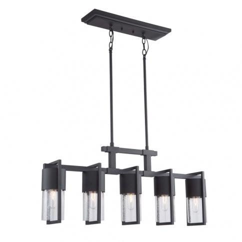 Black Frame with Clear Seedy Cylindrical Glass Shade Linear Pendant - LV LIGHTING