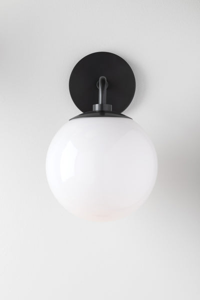 Steel Curve Arm with White Glass Globe Wall Sconce