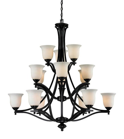 Steel with Matte Opal Glass Shade Up Light 3 Tier Chandelier - LV LIGHTING