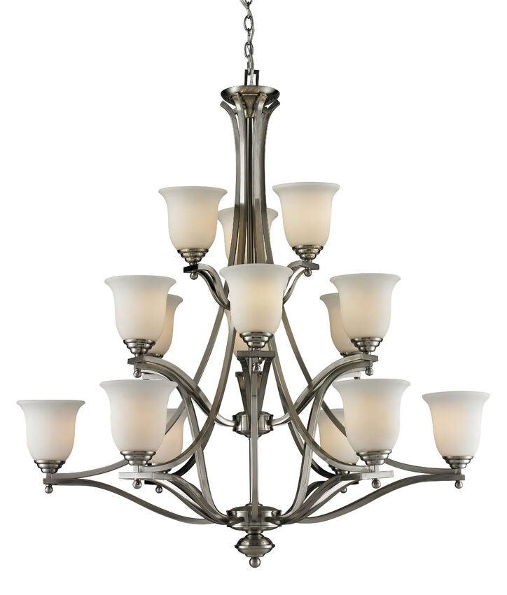 Steel with Matte Opal Glass Shade Up Light 3 Tier Chandelier - LV LIGHTING