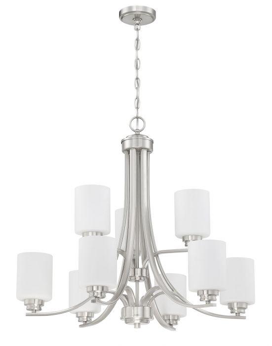 Steel Arms with Cylindrical Glass Shade 2 Tier Chandelier - LV LIGHTING