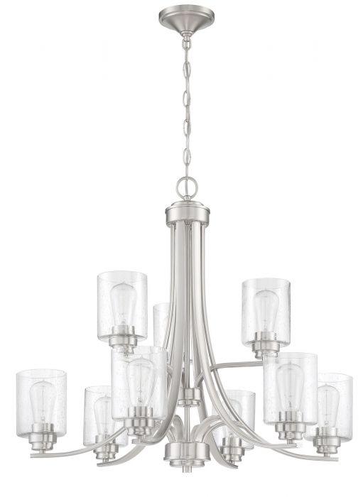 Steel Arms with Cylindrical Glass Shade 2 Tier Chandelier - LV LIGHTING
