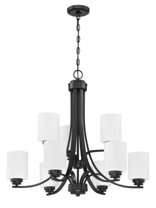 Steel Arms with Cylindrical Glass Shade 2 Tier Chandelier - LV LIGHTING
