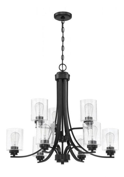 Steel Arms with Cylindrical Glass Shade 2 Tier Chandelier - LV LIGHTING