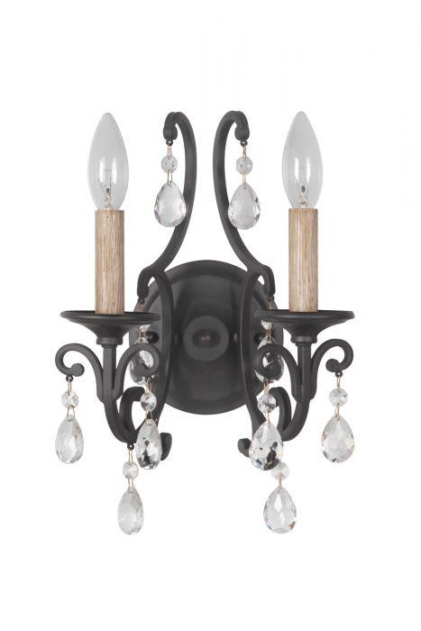 Matte Black Curve Arms with Clear Crystal Drop and Strand Wall Sconce - LV LIGHTING