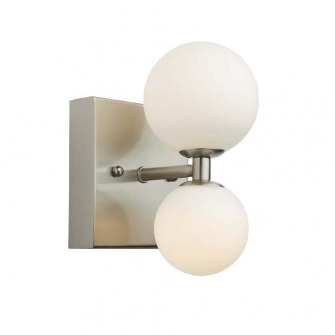 Brushed Nickel Frame with Double Opal White Glass Globe Wall Sconce - LV LIGHTING