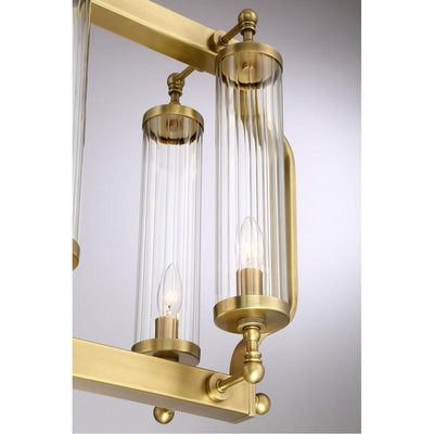 Aged Brass Frame with Clear Ribbed Cylindrical Glass Shade Linear Chandelier - LV LIGHTING