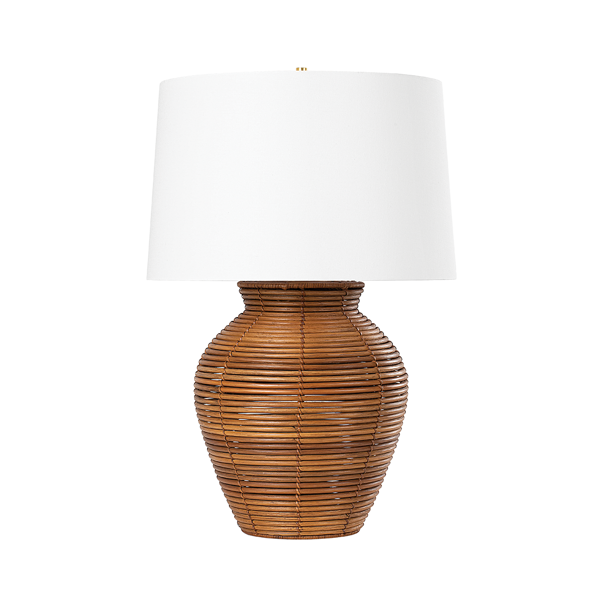 Rattan Wrapped Base with White Belgian Linen Shade Table Lamp