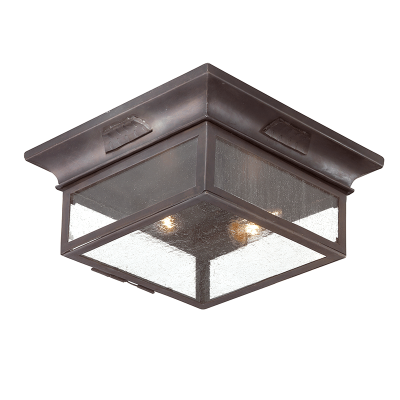 Old Bronze with Clear Seedy Glass Shade Square Outdoor Flush Mount - LV LIGHTING