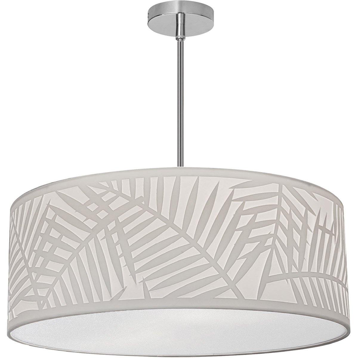 Polished Chrome with White Leaf Drum Shade Pendant - LV LIGHTING