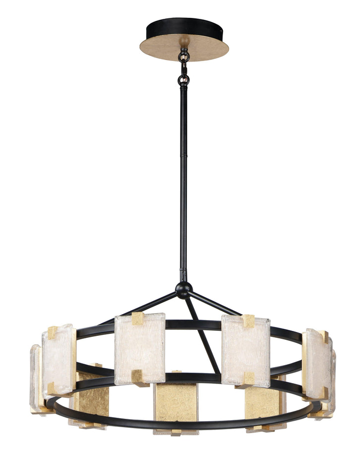 LED Black and Gold Leaf with Piastra Style Glass Chandelier - LV LIGHTING