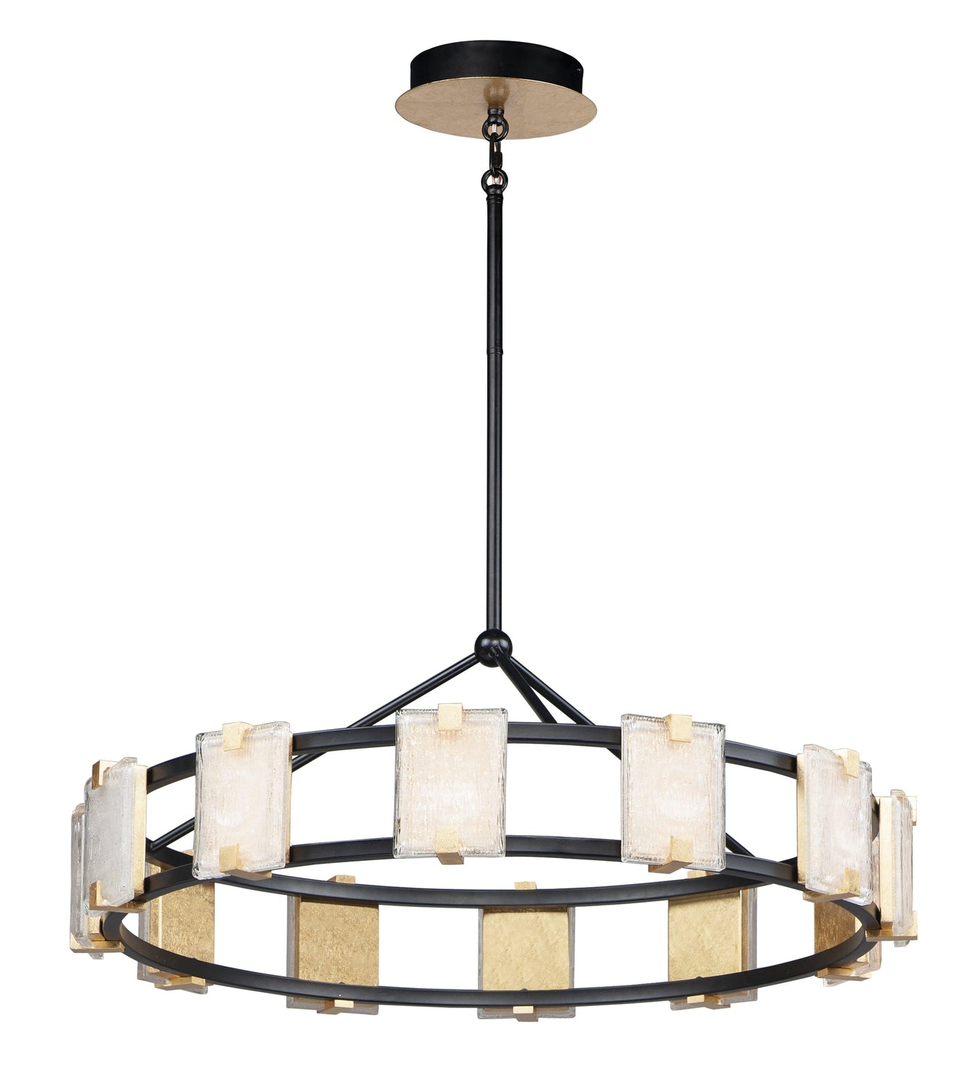 LED Black and Gold Leaf with Piastra Style Glass Chandelier - LV LIGHTING