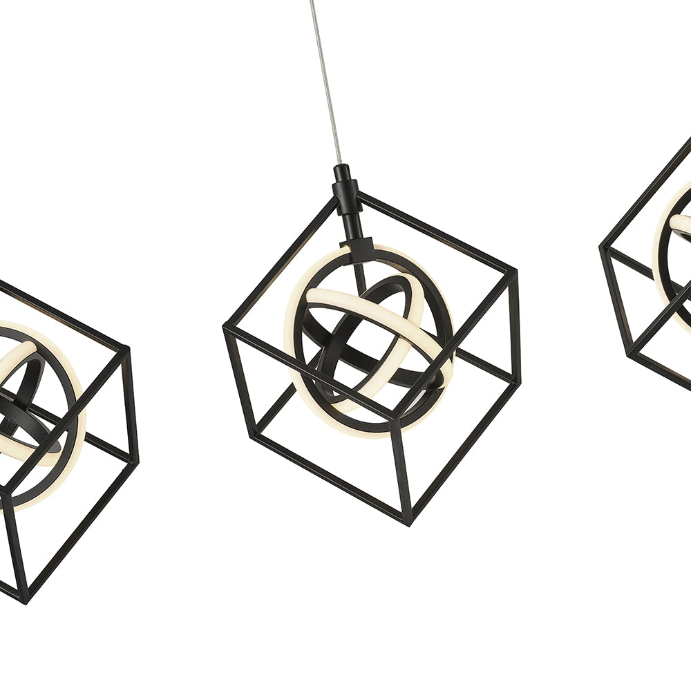 LED Matte Black Orbit Open Air Frame with Arylic Diffuser Linear Pendant