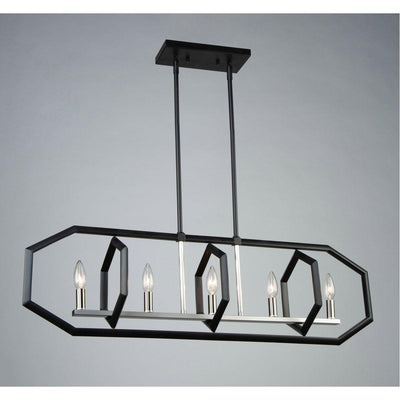 Semi Matte Black and Brushed Nickel Open Air Frame Linear Chandelier - LV LIGHTING
