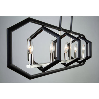 Semi Matte Black and Brushed Nickel Open Air Frame Linear Chandelier - LV LIGHTING