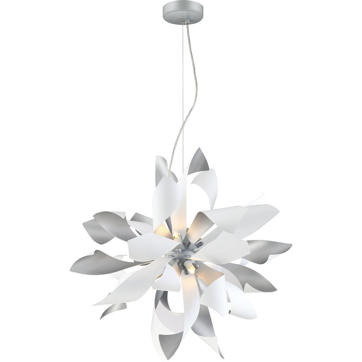 Steel Frame with Folded Petals Chandelier / Pendant in Silver and Matte White by Zeev
