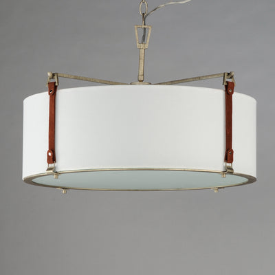 Weathered Zinc Frame and Brown Suede Strap with Linen Shade Chandelier