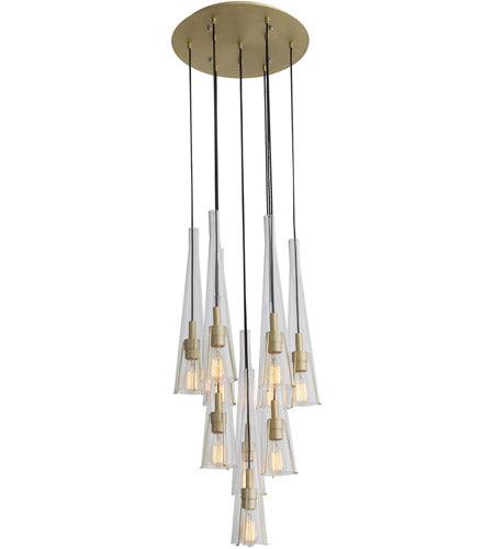 Brushed Brass Frame with Clear Conical Glass Shade Pendant - LV LIGHTING