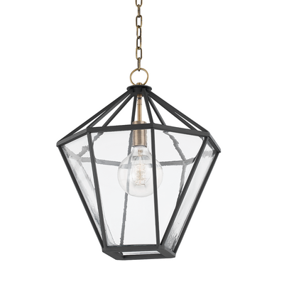 Patina Brass and Texture Black Frame with Clear Glass Pendant