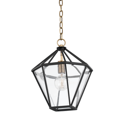 Patina Brass and Texture Black Frame with Clear Glass Pendant